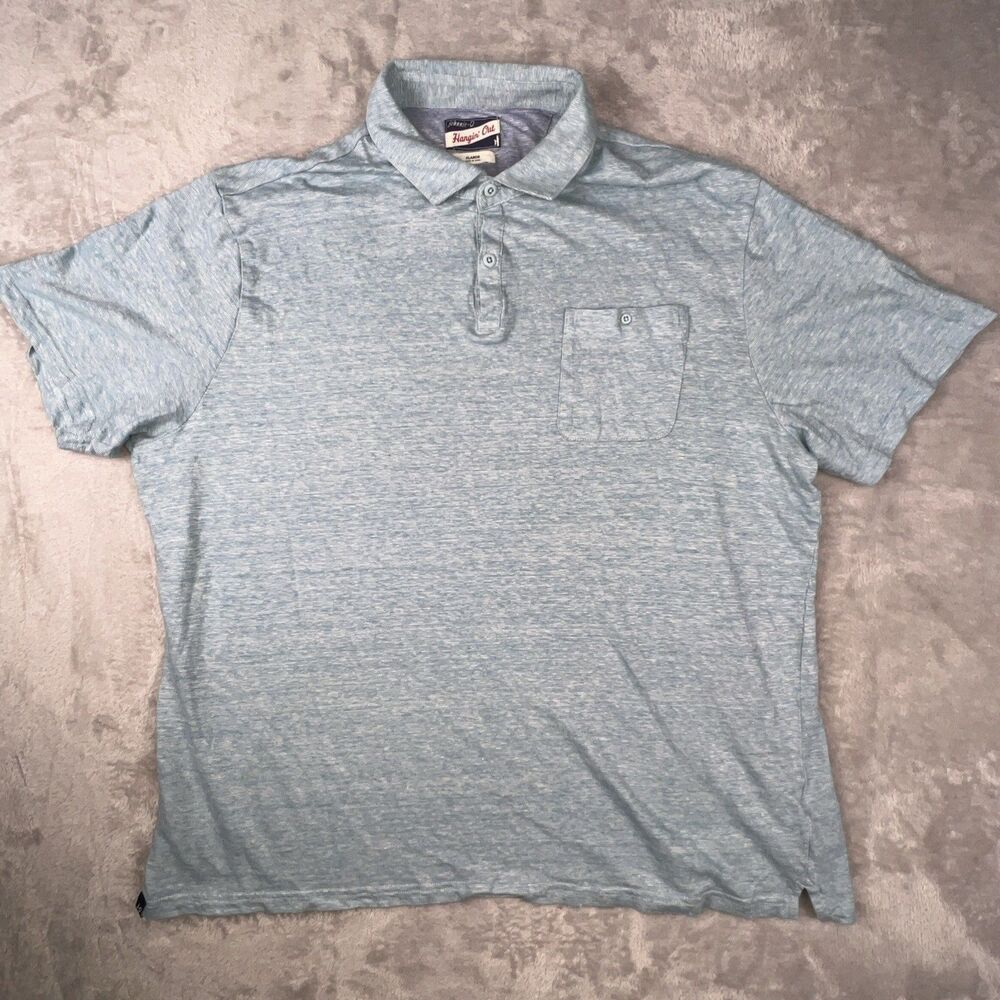 Johnnie O Polo Shirt Mens XL Blue Castaway Linen Blend Short Sleeve Hangin Out